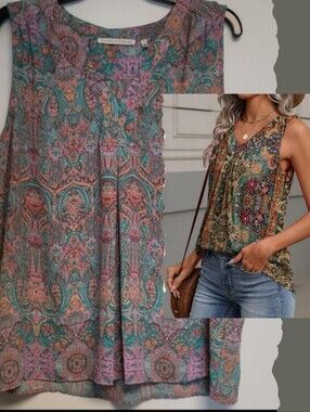 Violet & Claire Multicolor Paisley Sleeveless V-Neck Tank XL